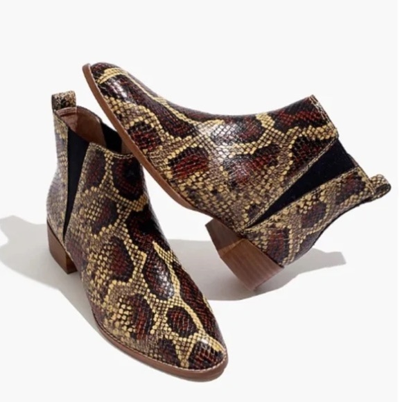 Madewell Carina Boot In Snake Embossed Leather Women’s Chelsea Boots Size 8 - Picture 1 of 13